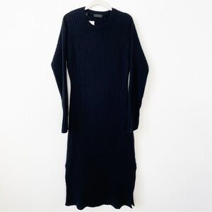 Saks Fifth Avenue Wool Cashmere Sweater Dress Black Size Medium Luxury Ribbed